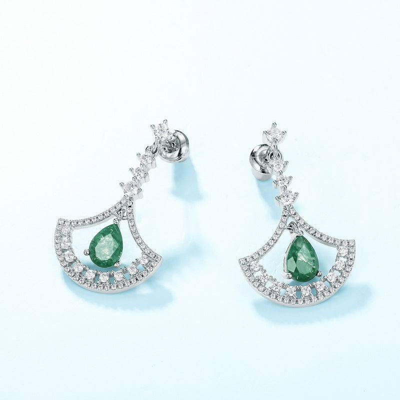 S925 Sterling Silver Moss Agate Fan Stud Earrings