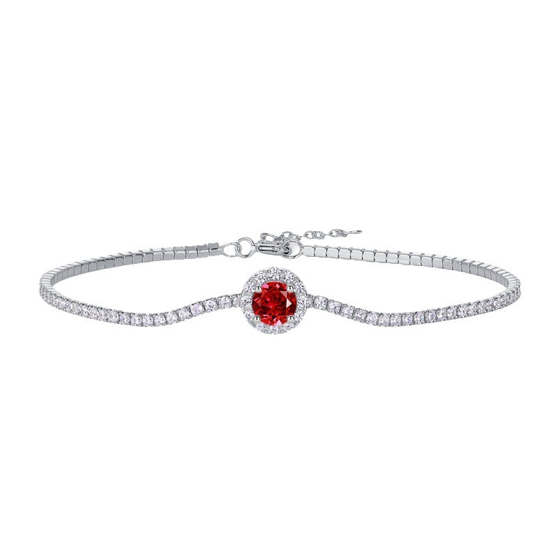 S925 Sterling Silver Lab-Grown Gemstone Round Bracelet