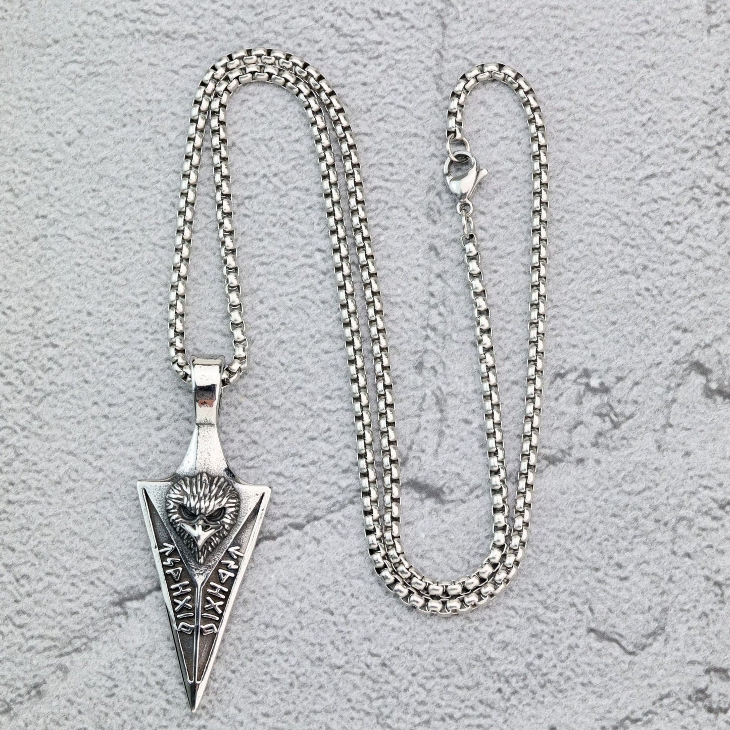 Planderful Viking Necklace Pendant For Men With Triangular Spearhead Eagle Rune And Titanium Steel Durability