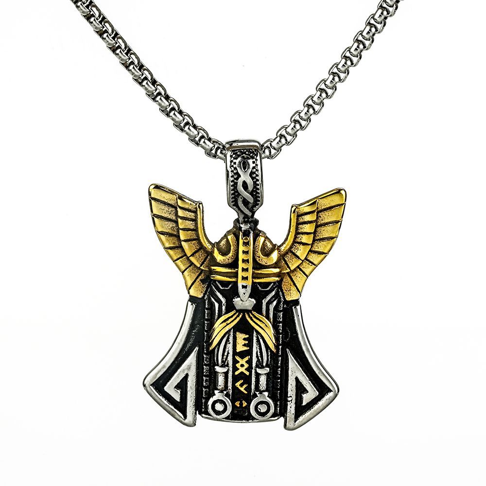 European and American Jewelry Wholesale Titanium Steel Men's Pendant Necklace Retro Viking Odin Warrior