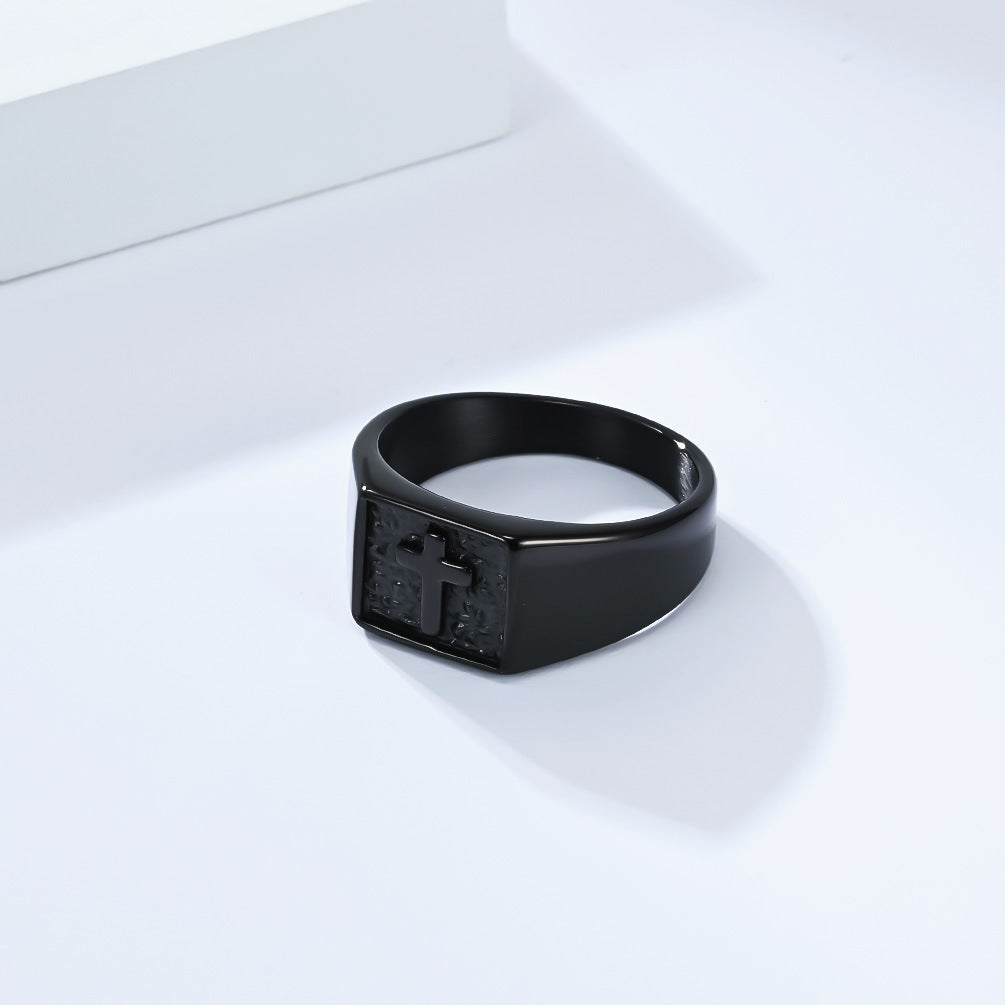 Planderful Titanium Cross Ring Unisex Minimal Hand Jewelry Personalized Everyday Genie Collection