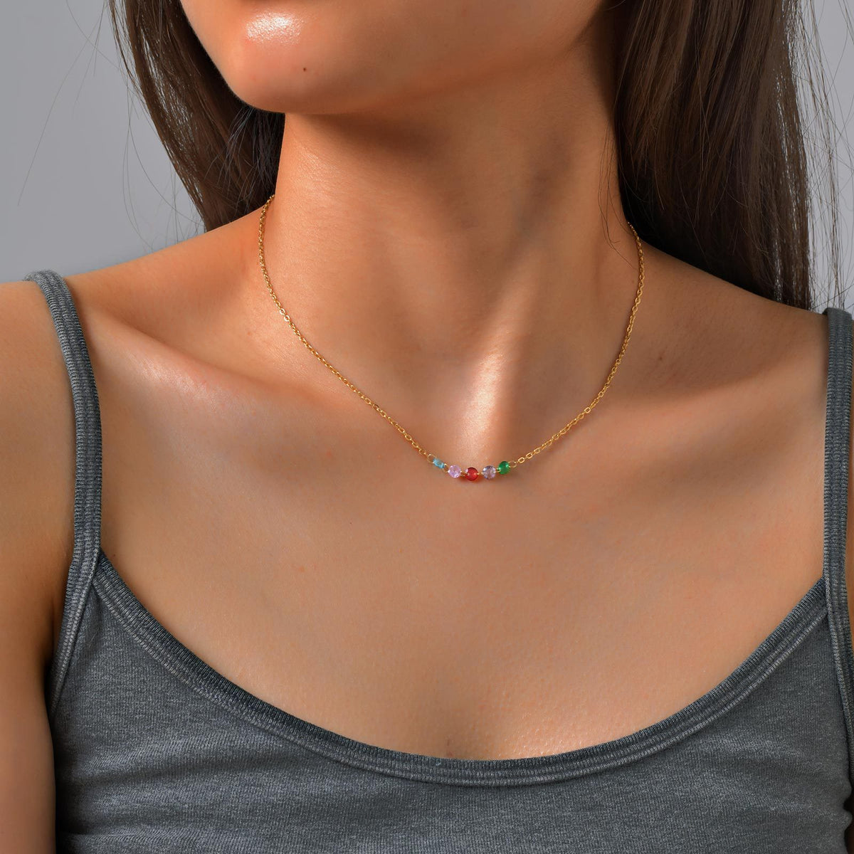 Stainless Steel White Zircon Gold Necklace Ladies