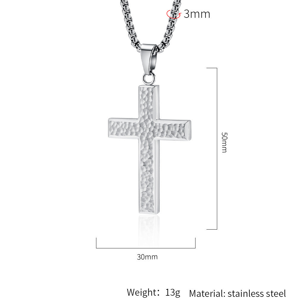 Planderful Titanium Steel Cross Necklace For Men Hand-Hammered Irregular Pendant Everyday Genie Collection