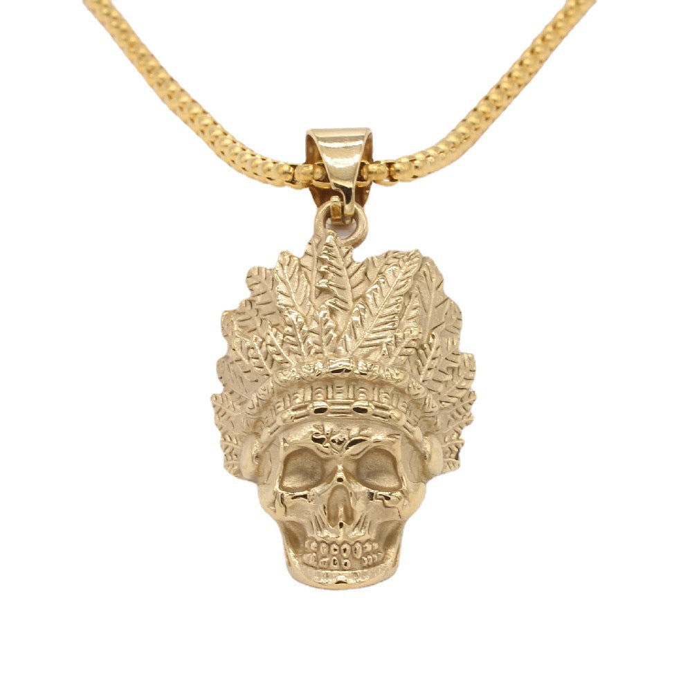 Chief Skull Titanium Steel Pendant Necklace