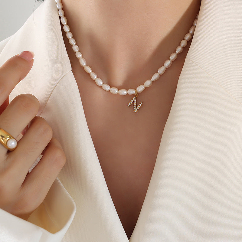 Exquisite Titan Gold-Plated Necklace with Full-Zircon Pendant