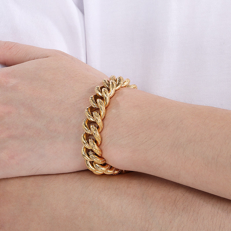 Planderful Dark Titanium Skull Bracelet Square Buckle Men