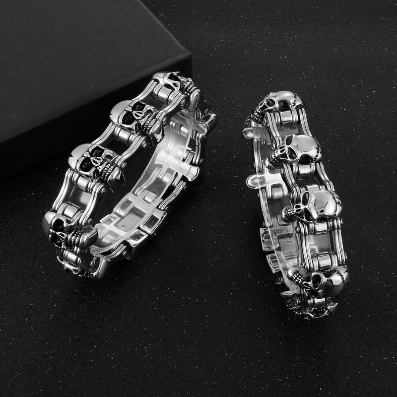 Retro Skull Locomotive Stainless Steel Bracelet for Men - Hiphop Street Style Jewelry