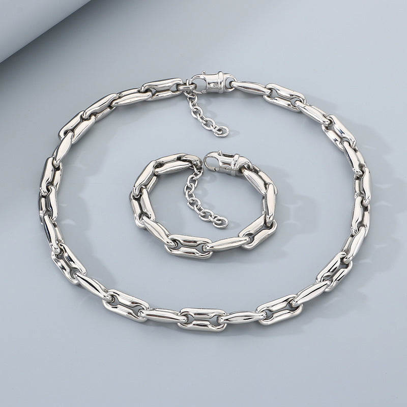 Hip Hop Jewelry Set Titanium Steel Necklace Bracelet Mens