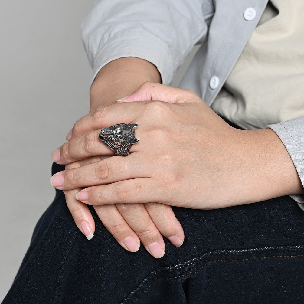 Planderful Viking Wolf Ring For Men Steel Band Bold Domineering Style For Everyday Wear