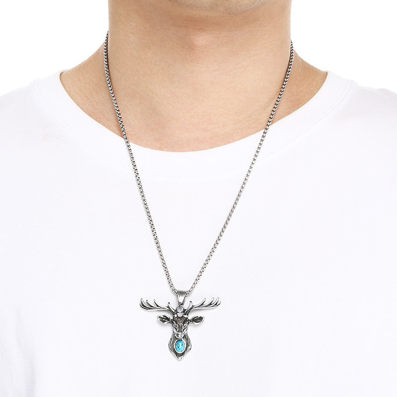 Animal Elk Cobra Dinosaur, Halloween Spider Horns Skull Titanium Steel Men's Pendant Necklace