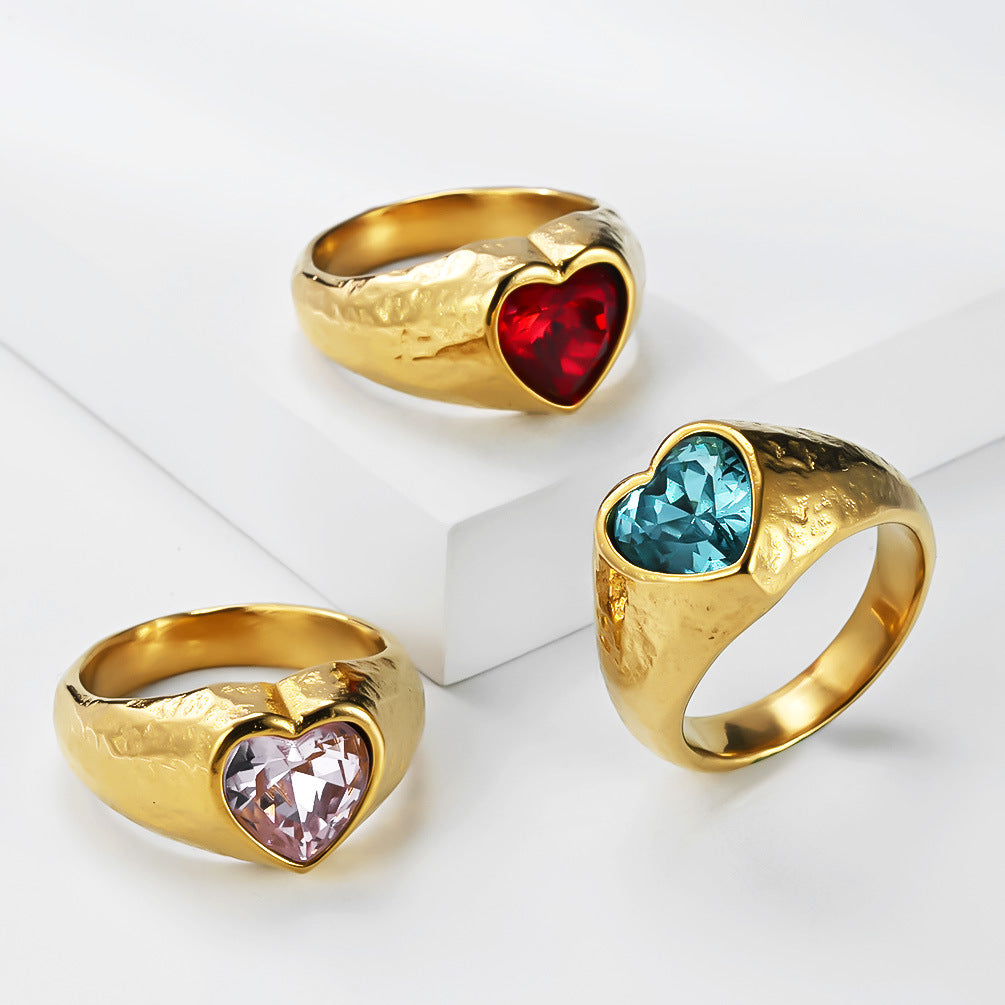 Steel Ring – Elegant Gold-Plated Heart-Shaped Everyday Wear Ring by Planderful Jewelry