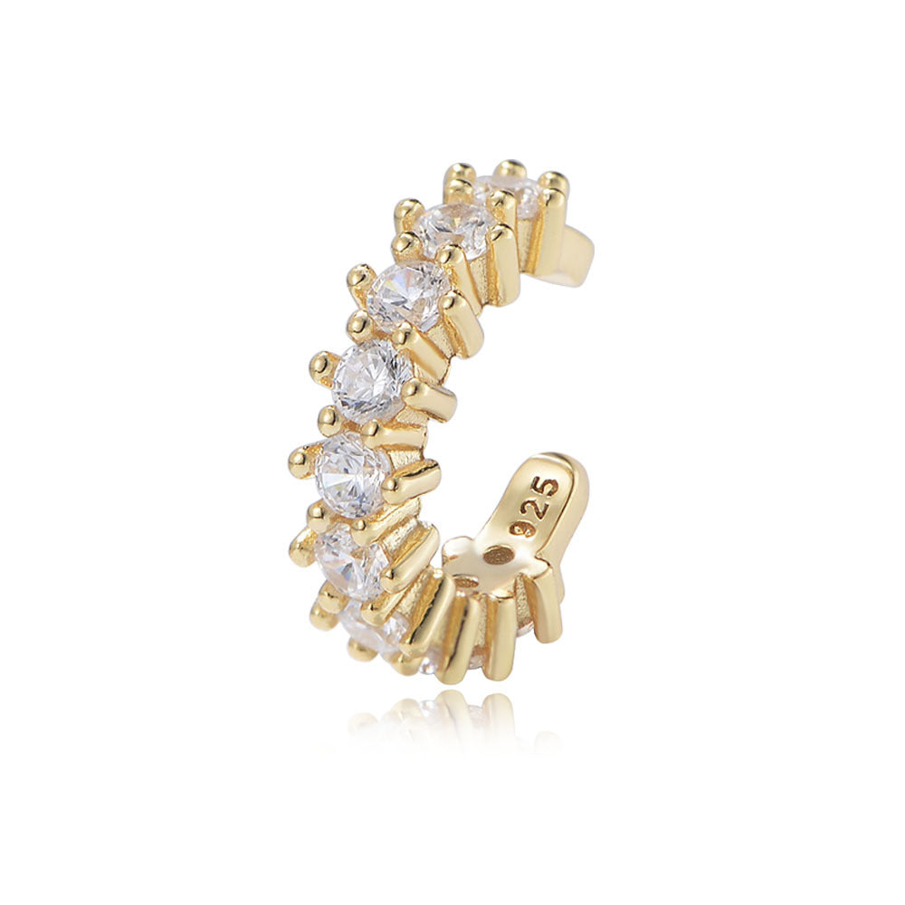 Planderful S925 Sterling Silver C Shaped Zircon Ear Clip Non Pierced Ears Elegant Light Luxury Earrings For Women