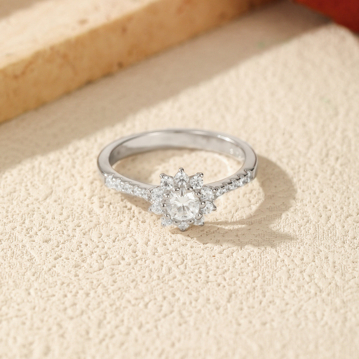 S925 Sterling Silver Moissanite Halo Ring