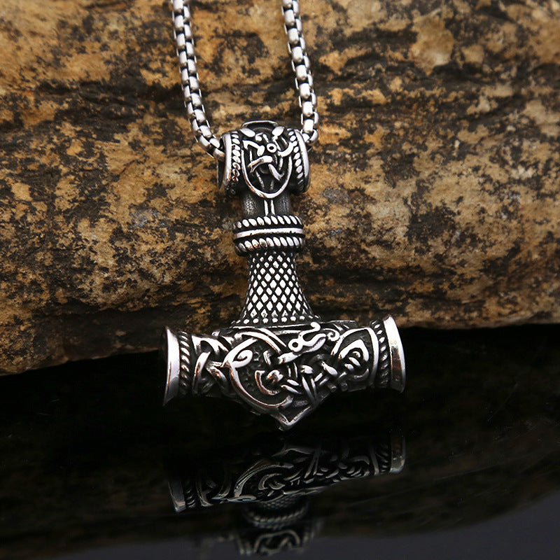 Titanium Steel Necklace Retro Dragon Hammer Pendant for Men