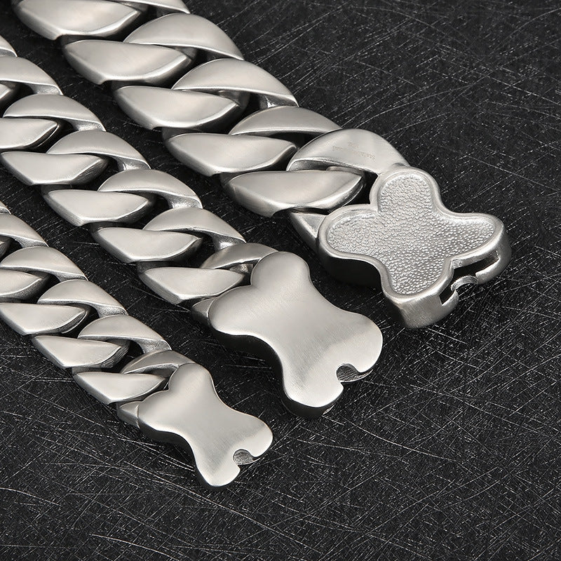 Trend Bone Buckle Necklace Decoration, Simple And Encrypted Sand Surface Cuban Chain Titanium