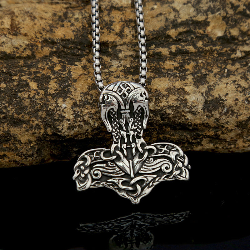 Retro Titanium Steel Odin Hammer Pendant Necklace for Men