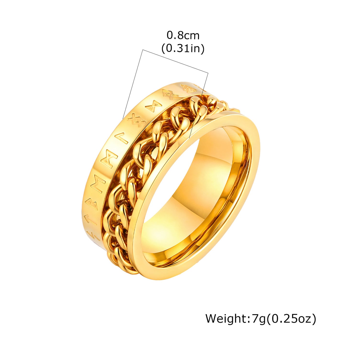 Viking Chain Rotatable Stainless Steel Ring Gold For Men
