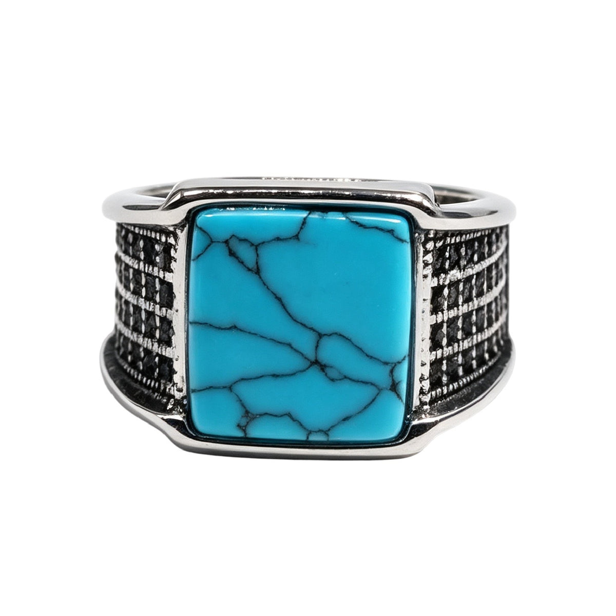 Textured Gemstone Titanium Steel Ring