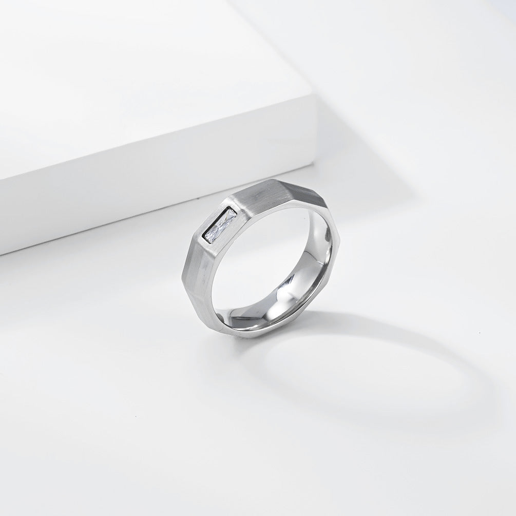 Planderful Everyday Genie Geometric Zircon Titanium Steel Ring For Unisex Street Style