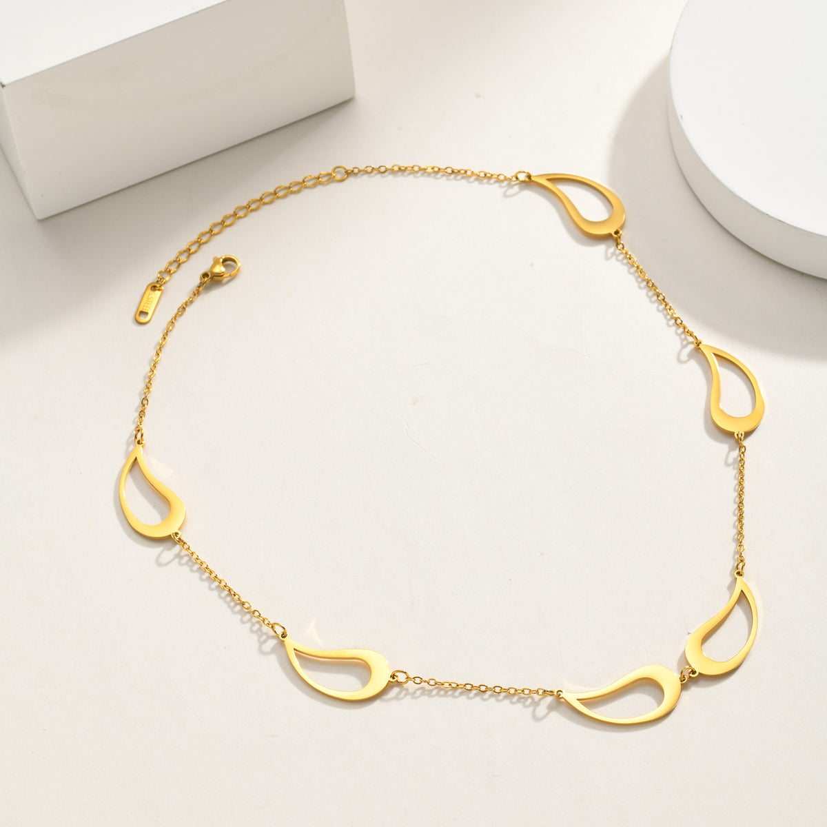 Stainless Steel Women's Style Imitation Pearl Heart Shape Stackable Necklace Gold