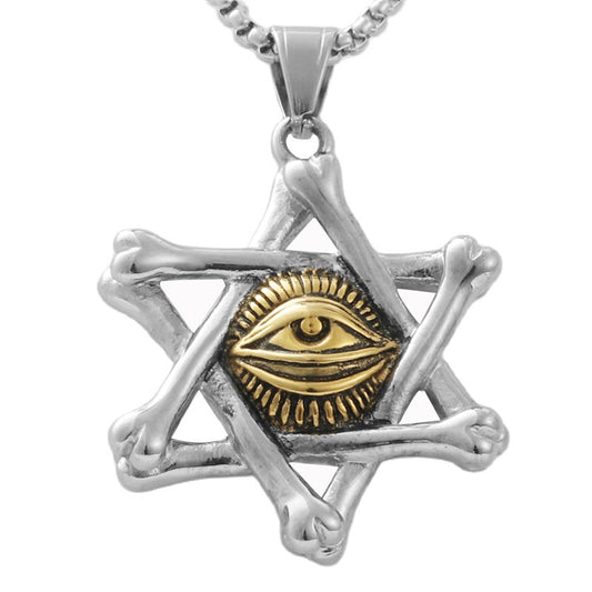 Trendy Titanium Steel Hexagram Eye of Death Pendant Necklace for Men