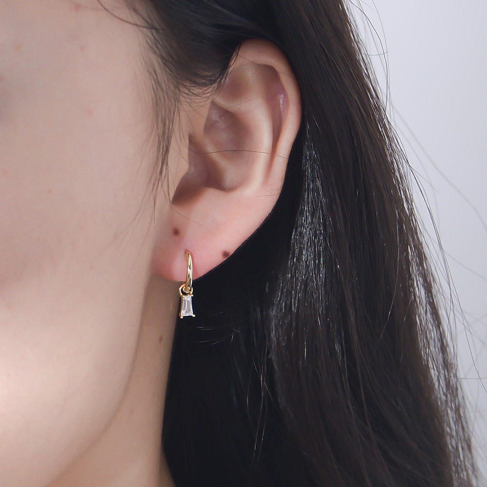 Geometric Square Zircon Earrings, S925 Sterling Silver Style Small And Exquisite Zircon Earrings.