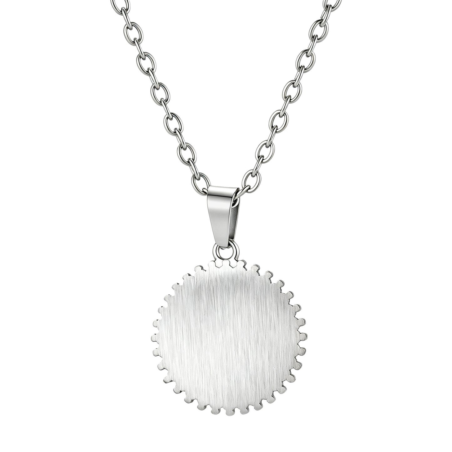 Round Plate Necklace – Stainless Steel Rhinestone Pendant – Style