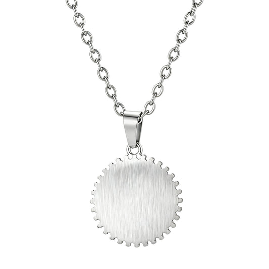 Round Plate Necklace – Stainless Steel Rhinestone Pendant – Style