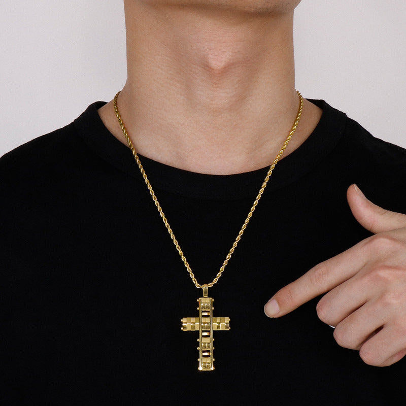 Hip-Hop Men's Personalized Irregular Cross Pendant Necklace in Stainless Steel and Titanium