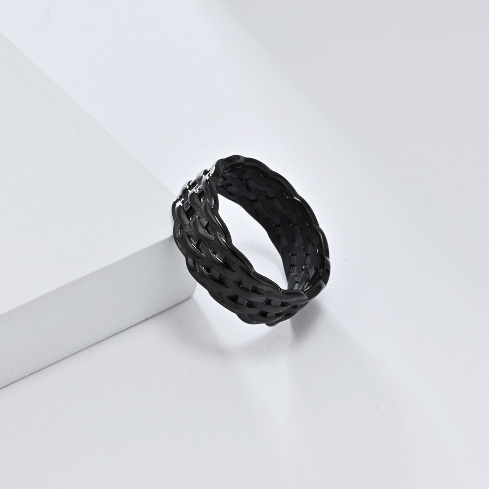 Cold Neutral Style Titanium Steel Braided Ring for High-End Fashion