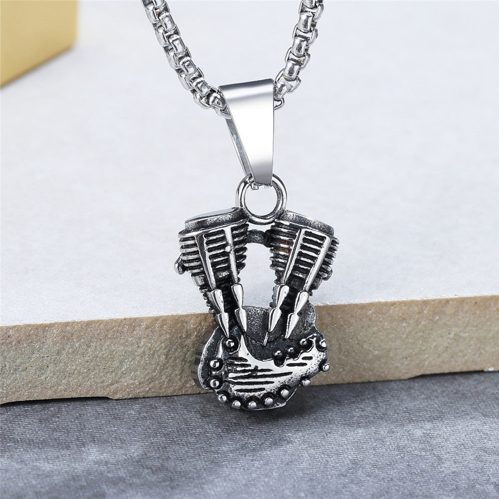 Planderful Premium Personalized Retro Locomotive Engine Pendant Titanium Steel Unisex Necklace