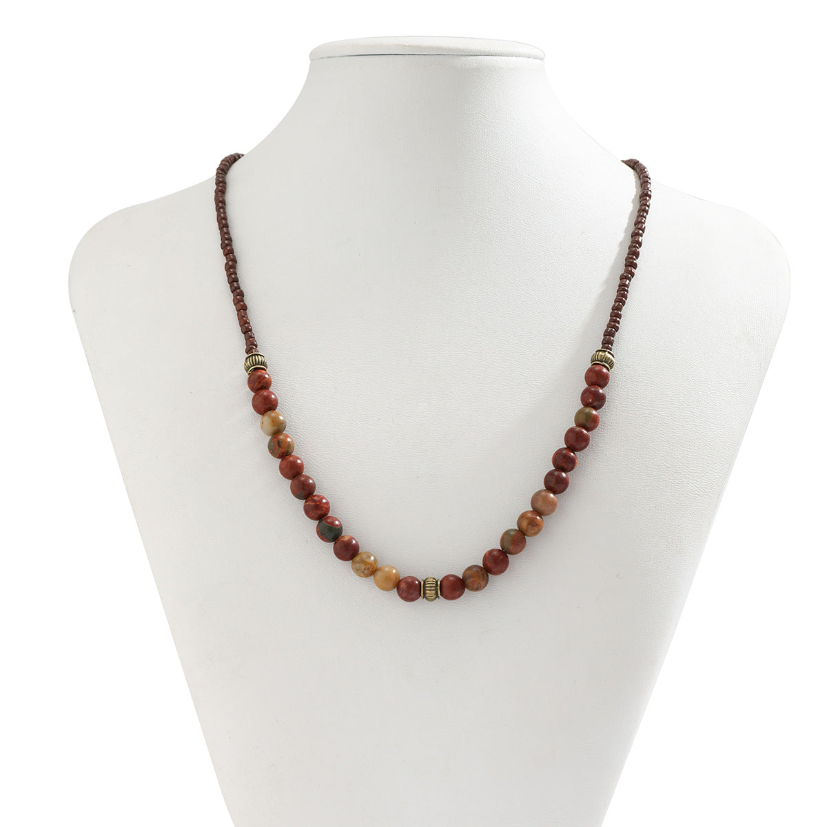 Ethnic Style Turquoise Beaded Necklace with Round Bead Splicing