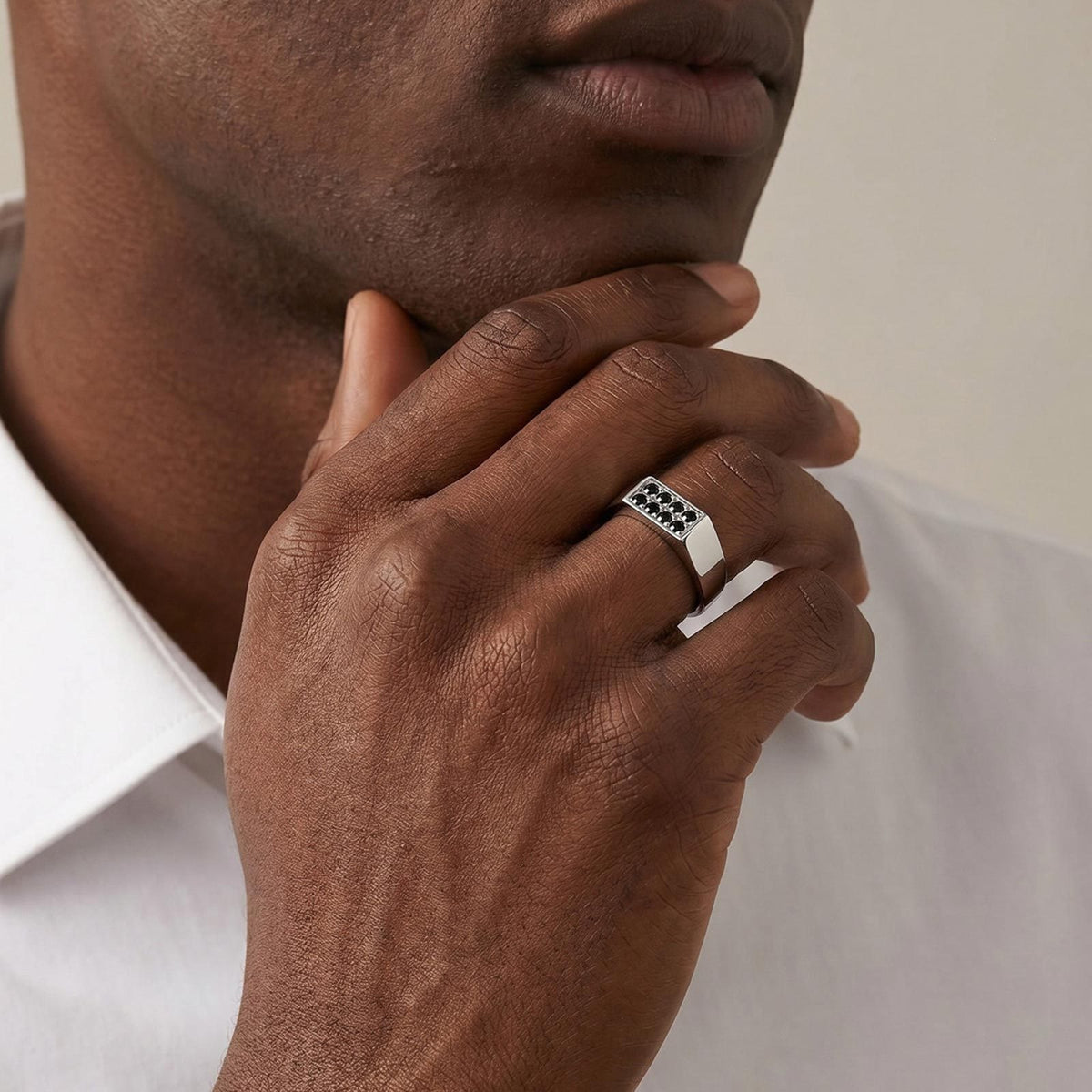 Men's Black Zirconium Ring Stainless Steel Punk Style