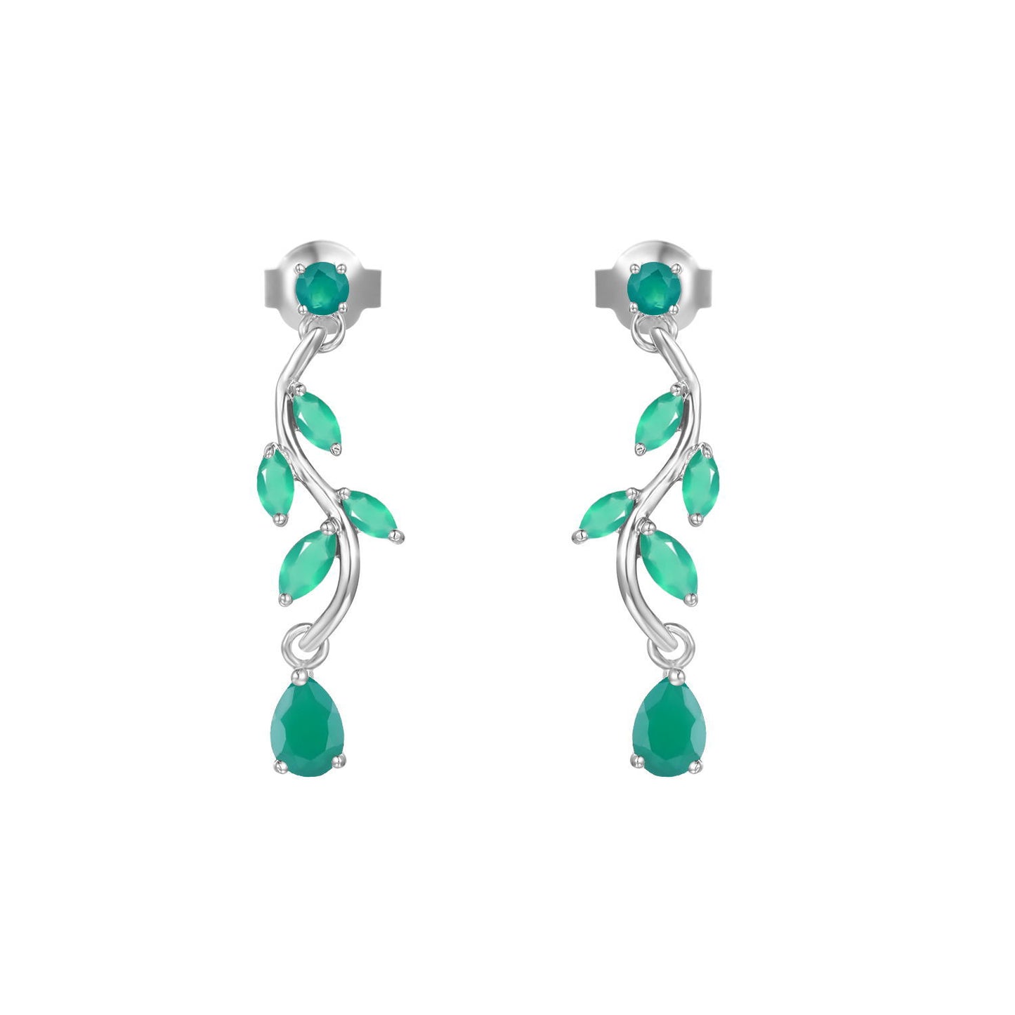 Sag Branch Pear Shape Natural Gemstones Silver Drop Earrings