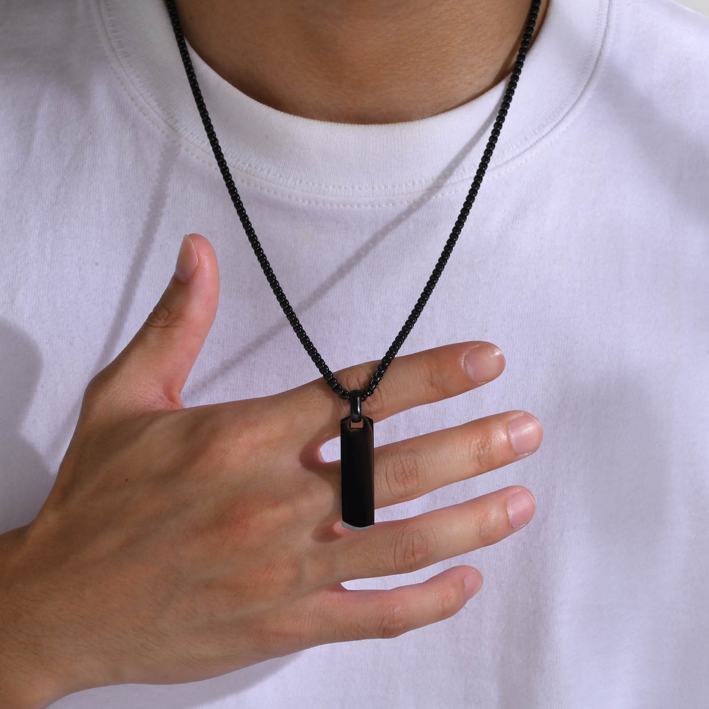 Stainless Steel Glossy Tag Black Pendant Necklace for Men