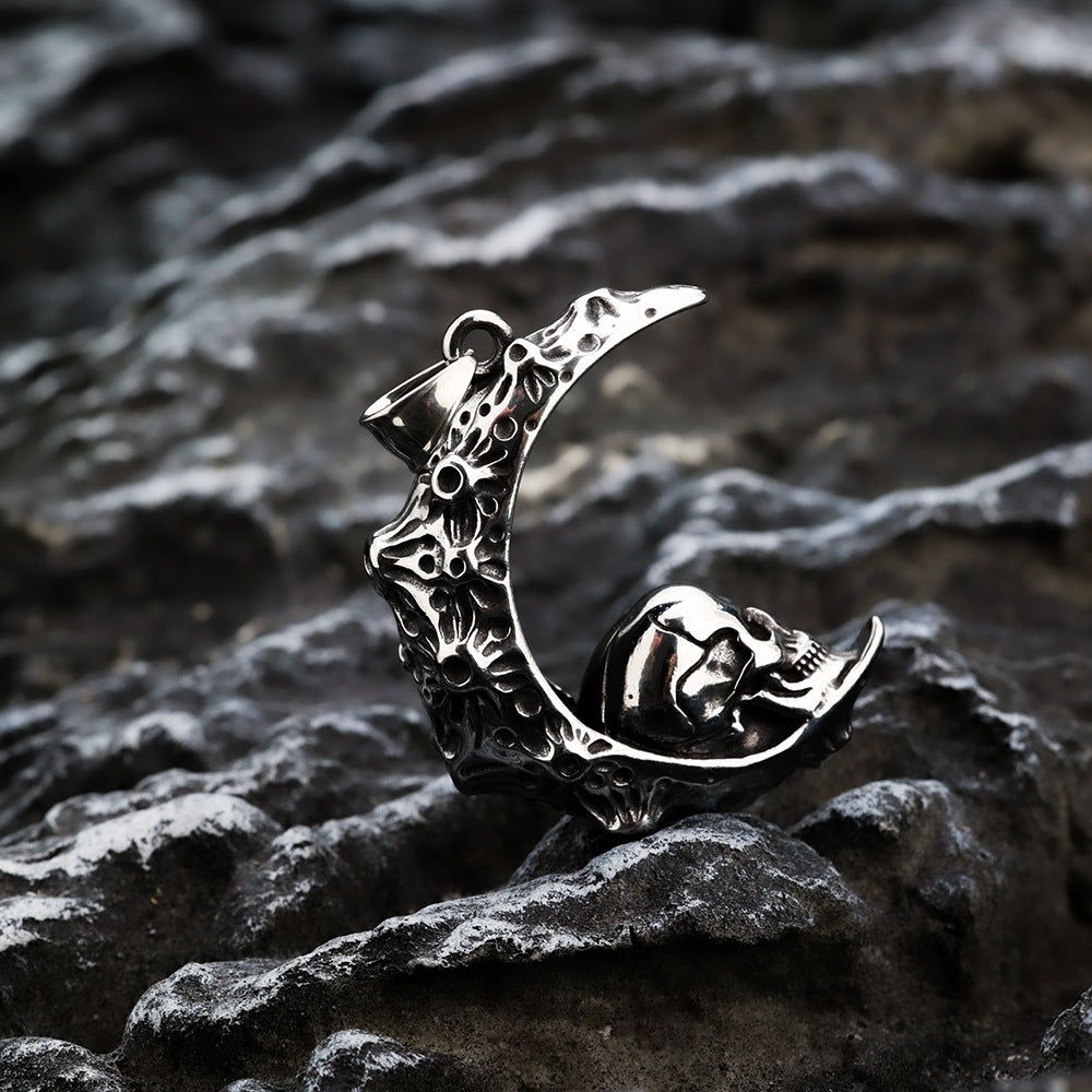 European And American Retro Stainless Steel Men's Pendant Personalized Skull Moon Necklace