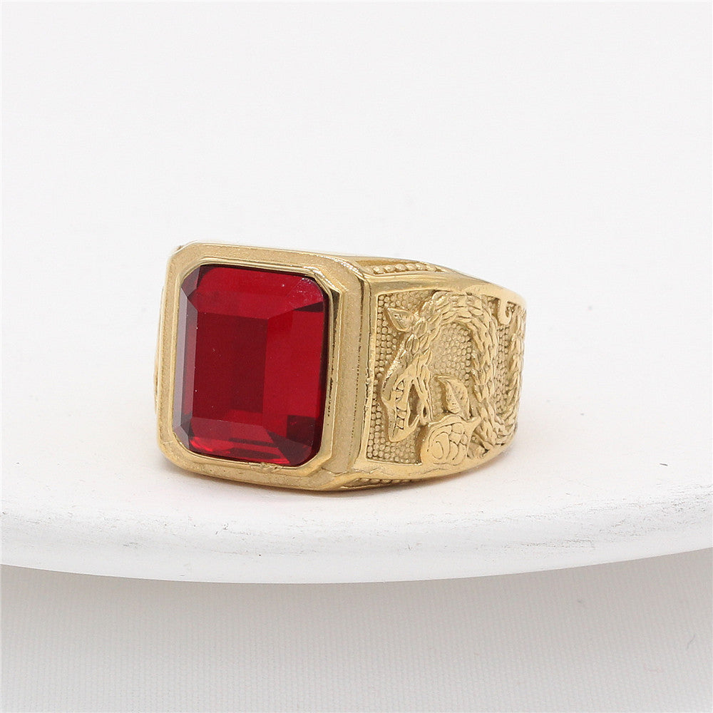 Titanium Steel Ring With Zircon Double Snake Unisex Retro Statement By Planderful Everyday Genie