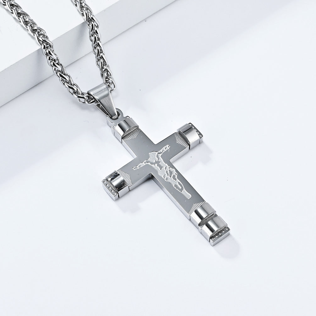 Planderful Cross Necklace Stainless Steel Unisex Pendant Bold Statement for Hip Hop Fans