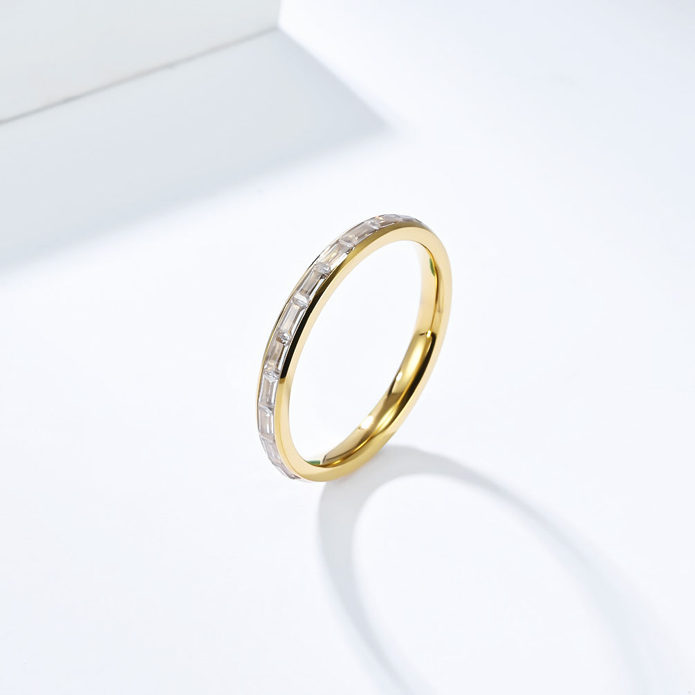 Planderful Titanium Zircon Ring For Women 2mm Elegant Fashion Jewelry High End Everyday Genie