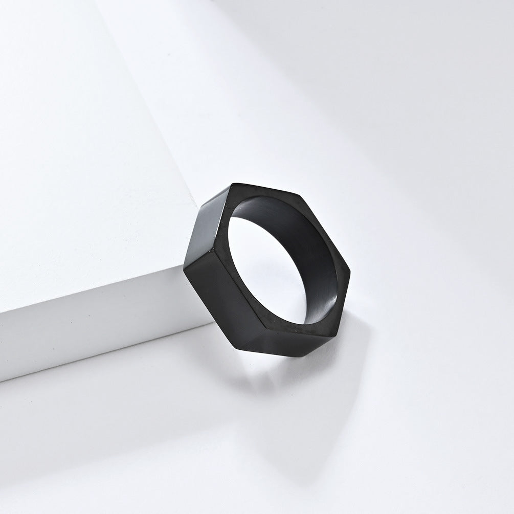 Steel Ring - Minimalist Geometric Hexagonal Design For Everyday Wear, Unisex Style By Planderful