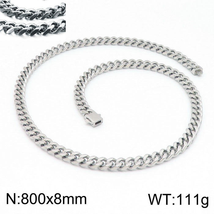 Stainless Steel Cuban Chain Bracelet, Rock Street Men's Vacuum Plated Four-Sided Grinding Square Necklace