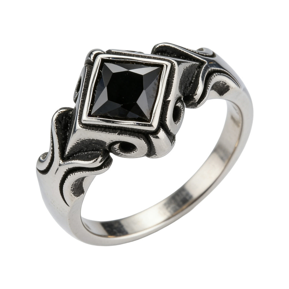 Planderful Zircon Ring For Men Unisex Titanium Steel Retro European American Style Prismatic Sparkle