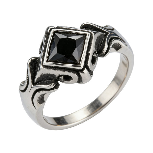 Planderful Zircon Ring For Men Unisex Titanium Steel Retro European American Style Prismatic Sparkle