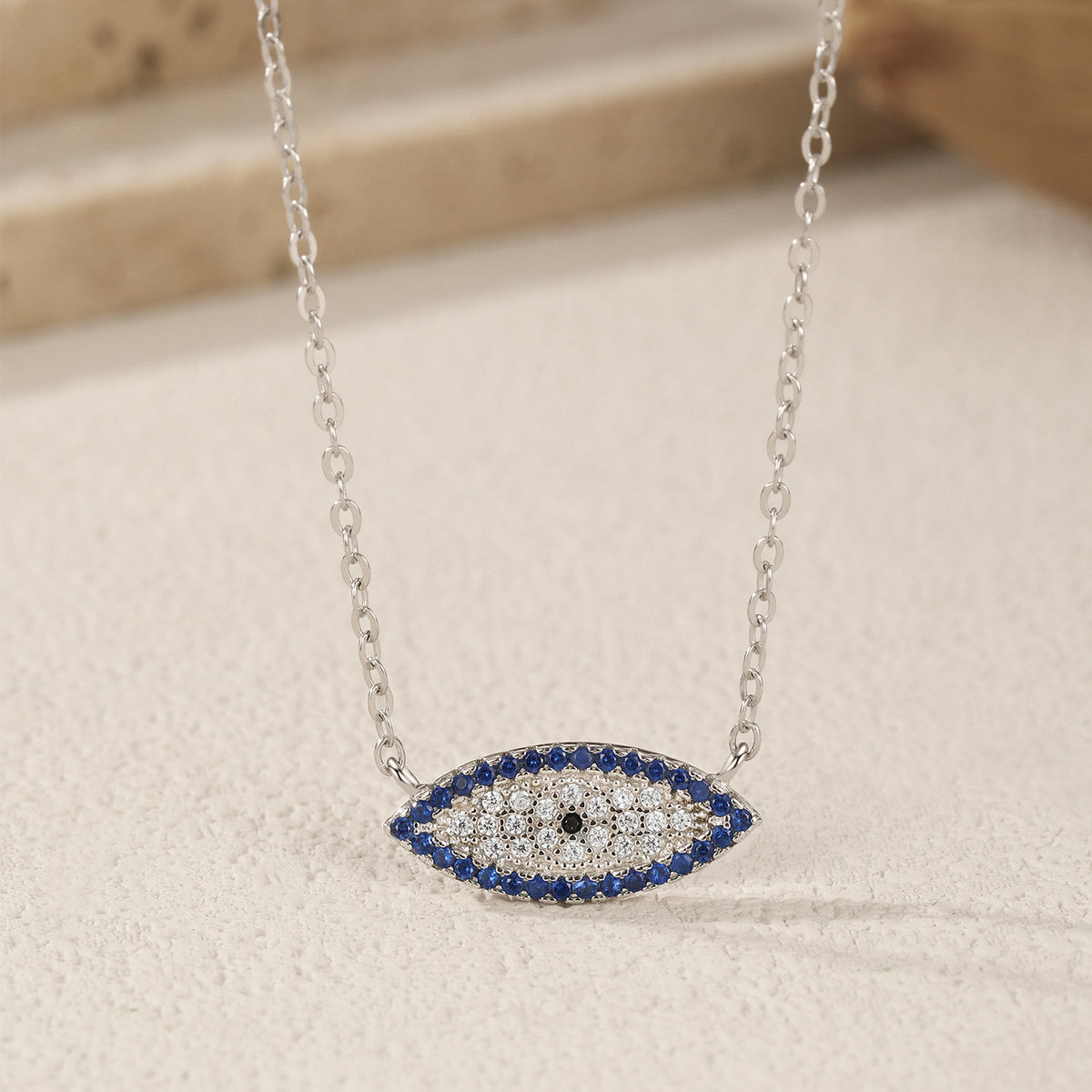 925 Sterling Silver Blue Eye Zircon Necklace