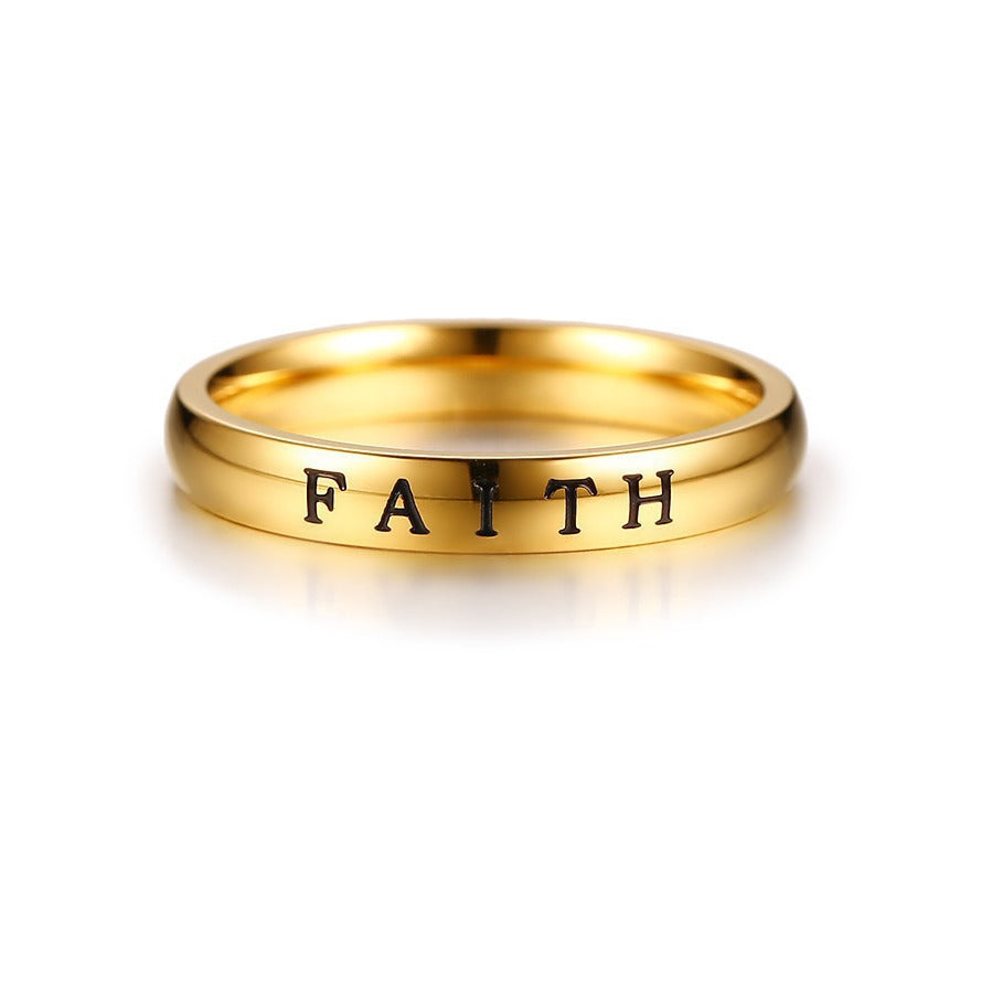 3MM Face Width 3 Colors Stainless Steel HOPE LOVE FAITH Women's Ring