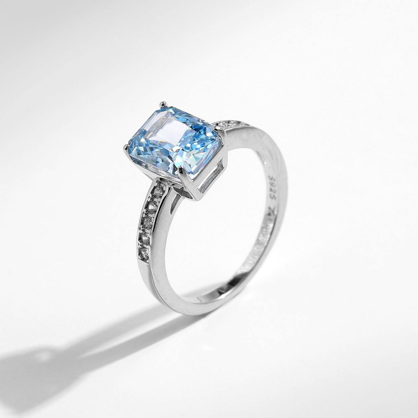 Sea Blue Zircon Ice Flower Sterling Silver Ring