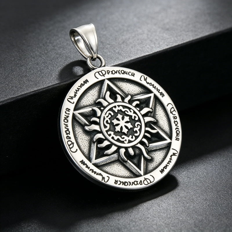 Punk Devil'S Eye Sun And Moon Pendant Viking Celtic Knot Pentagram Round Brand Necklace