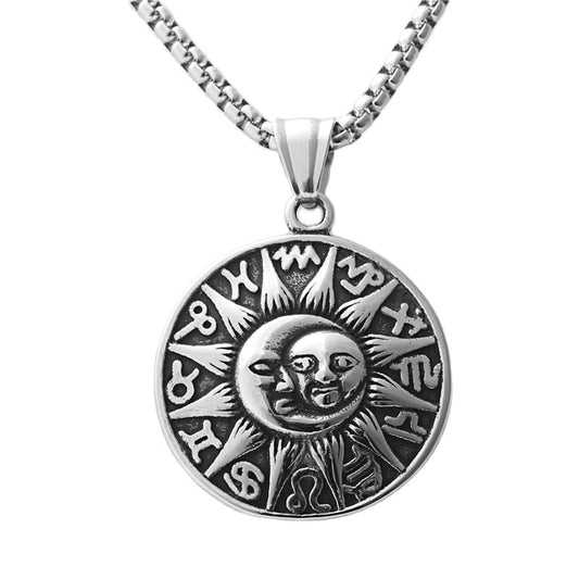 Titanium Steel Sun and Moon God Pendant Necklace for Men - Retro Punk Style by Planderful