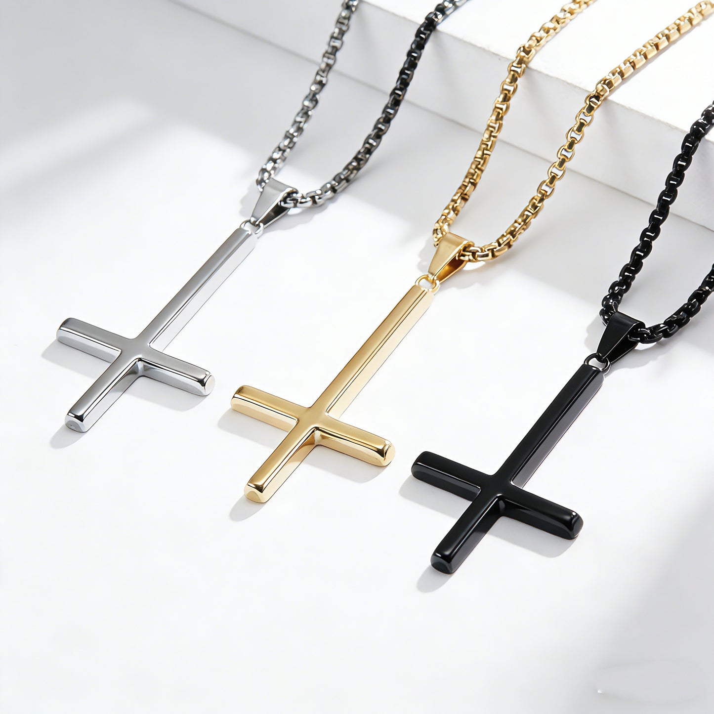 Steel Necklace - Statement Inverted Cross Pendant