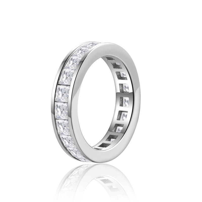 Planderful Shop Moissanite Sparkling Women's 3mm Princess Cut Eternity Ring Set Sterling Silver S925